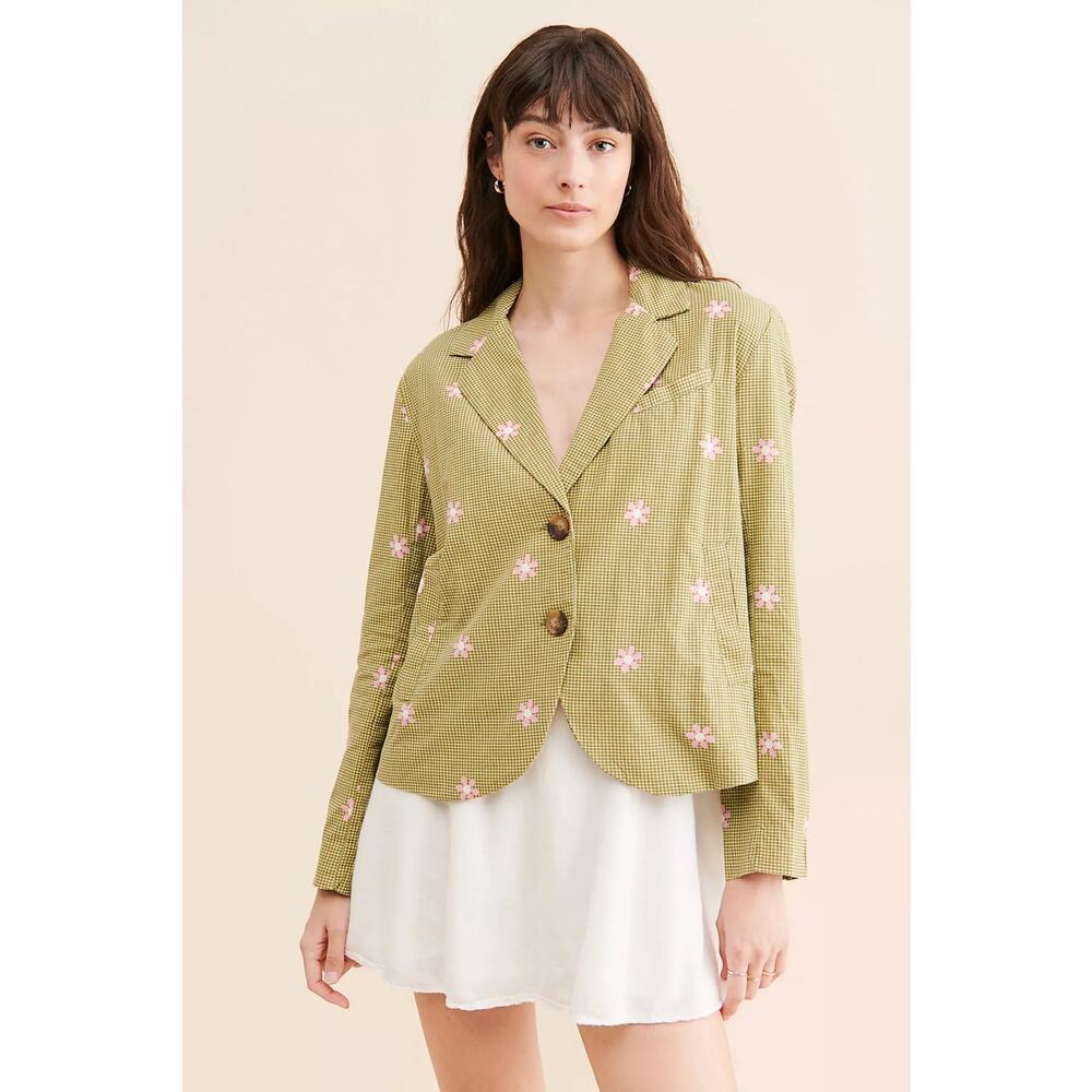 NWT $198 Free People Cali‎ Printed Blazer Jacket XS Green Daisy Flower Pink